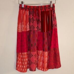 1990s Dead Stock Bohemian Patchwork Red & Pink A Line Skirt XS/Small 0-4 Woman’s